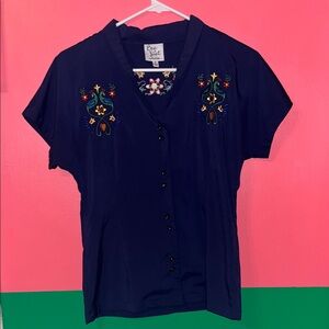 Bea & Dot by ModCloth - Elegant Embroidered Navy Blouse